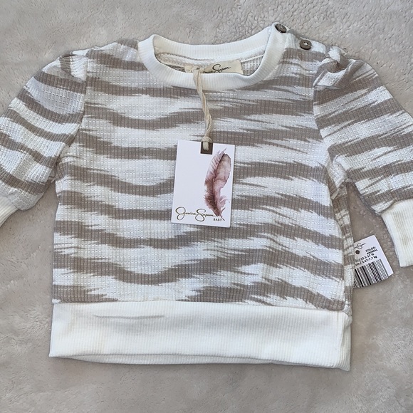 NWT Jessica Simpson 2pc. Set Tan & Off White 3-6M Top & Pants - Picture 3 of 10